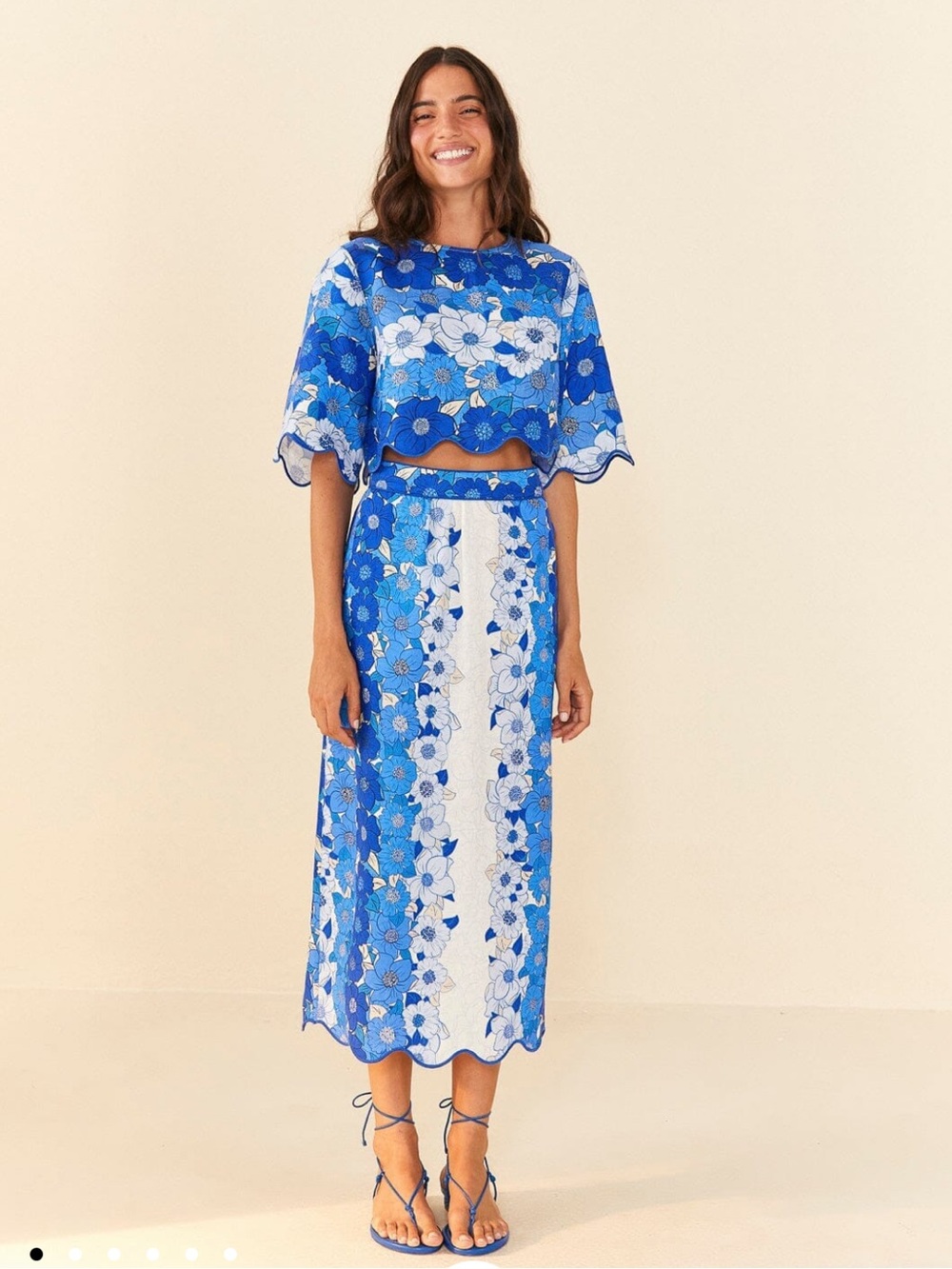 NWT Farm Rio Blue Flower Stripes Midi Skirt Size Small